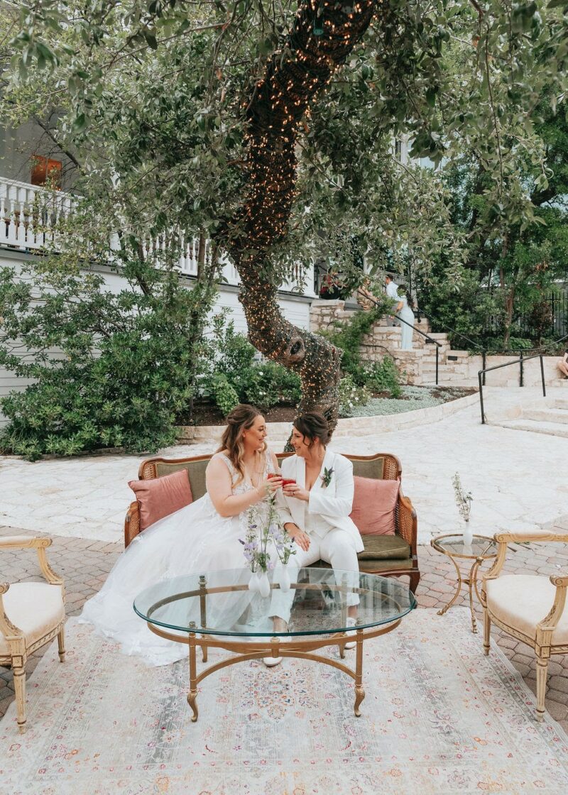 wedding couple with drinks 