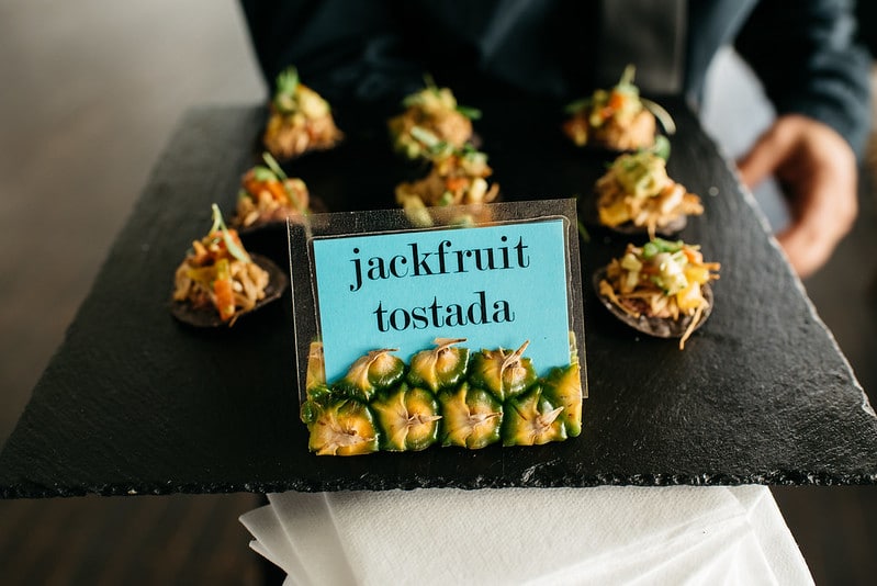 Jackfruit Tostada Passed Appetizer at Tropical Themed Event