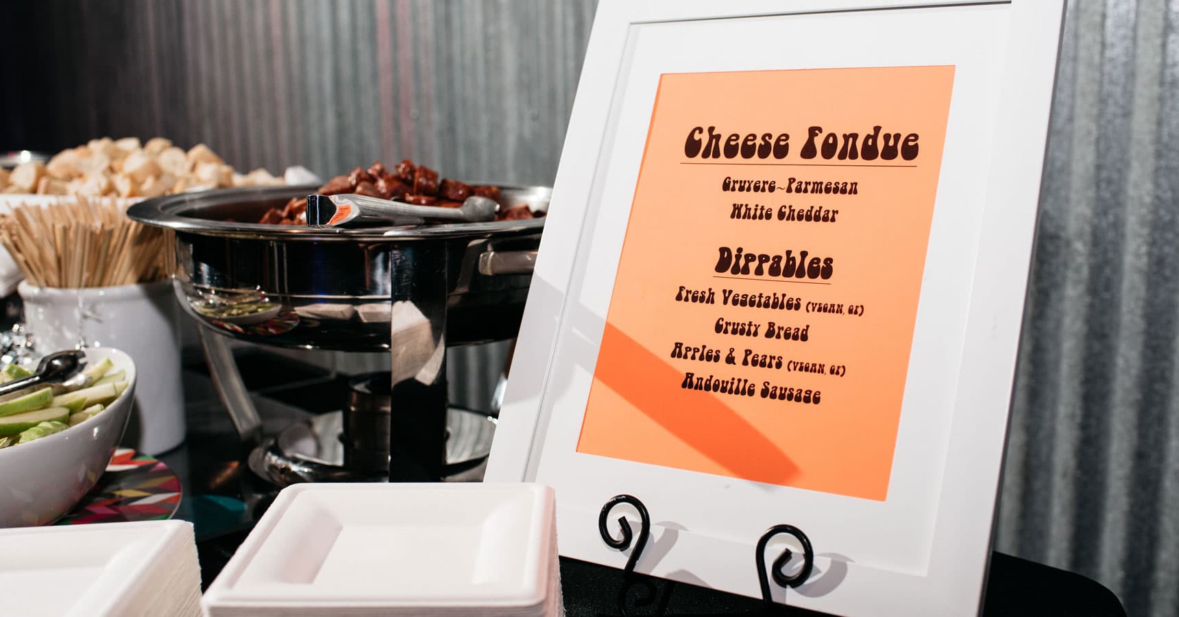 Cheese fondue station by Crave Catering