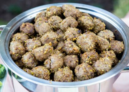 Pistachio Crusted Lamb Meatballs from Crave Catering's Mediterranean Station