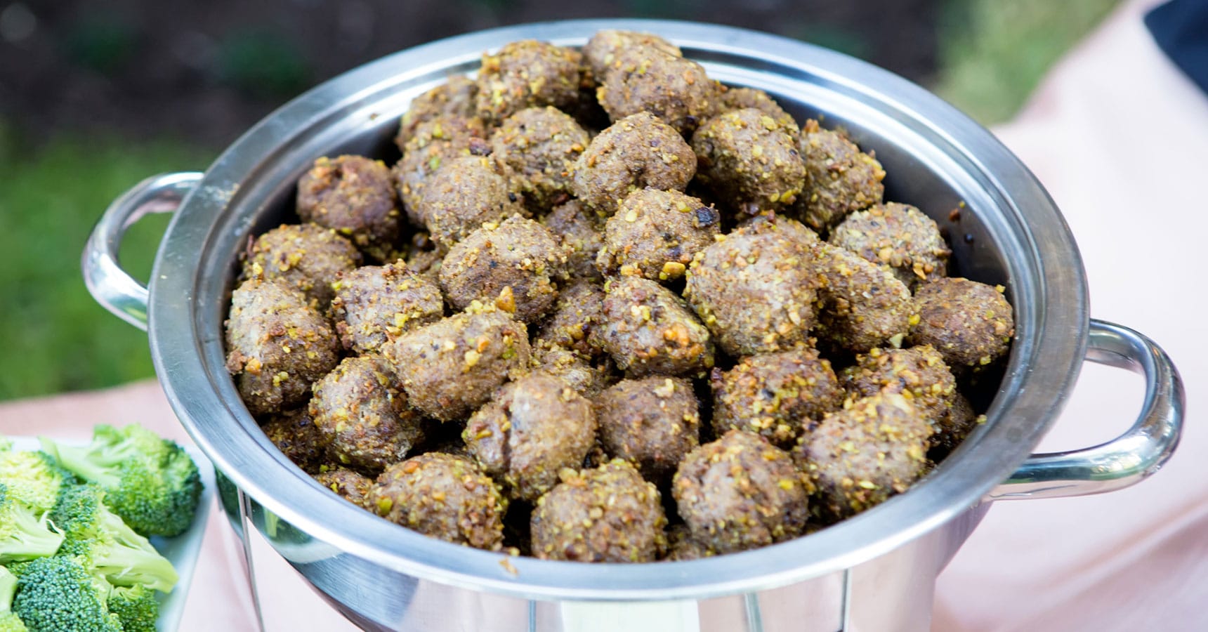 Pistachio Crusted Lamb Meatballs from Crave Catering's Mediterranean Station