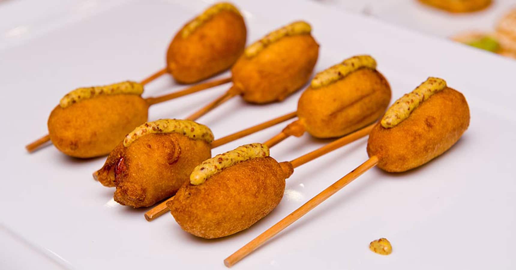 Mini beef corndogs by crave catering